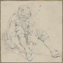 Man Pulling on His Shoe, 1761/1763?. Creator: Jean Baptiste Le Prince
