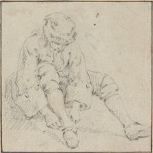 Man Pulling on His Shoe, 1761/1763?. Creator: Jean Baptiste Le Prince