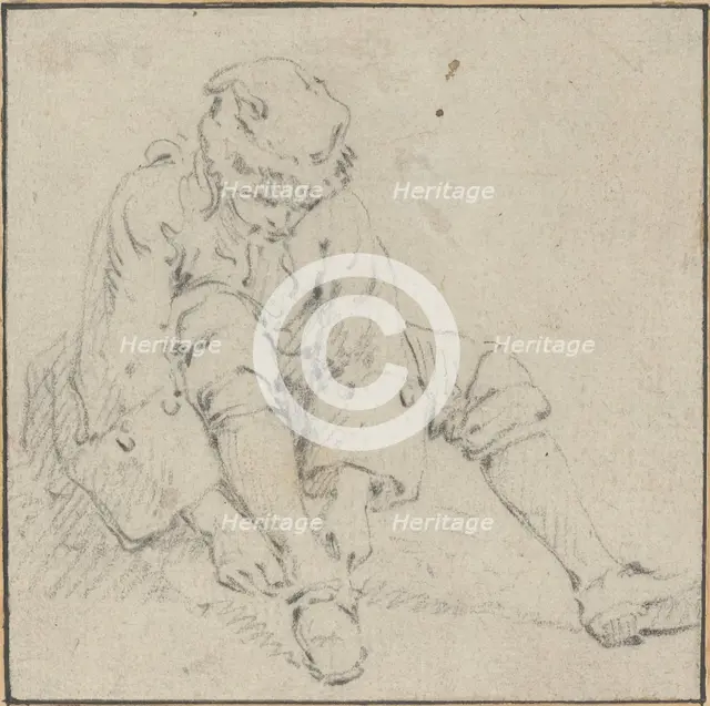 Man Pulling on His Shoe, 1761/1763?. Creator: Jean Baptiste Le Prince.