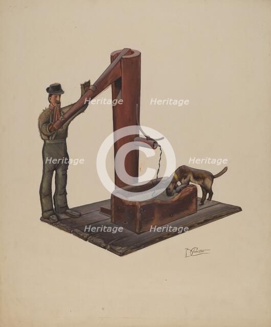 Man Pumping Water, c. 1937. Creator: Beverly Chichester.