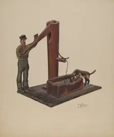 Man Pumping Water, c. 1937. Creator: Beverly Chichester