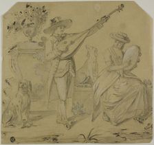 Man Playing Lute and Woman Playing Tamborine, n.d. Creator: Unknown