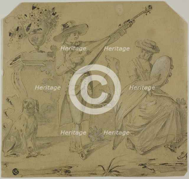 Man Playing Lute and Woman Playing Tamborine, n.d. Creator: Unknown.