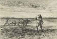 Man ploughing and another sowing, 1849-1852. Artist: Jean Francois Millet