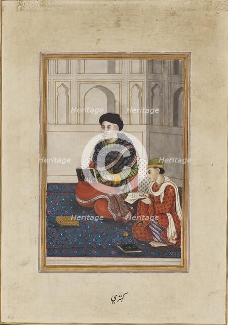 Man, possibly a mullah, reading with a scribe, 19th century. Artist: Unknown.