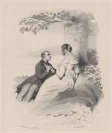 Man Proposing to a Woman whose Face is Hidden by Hair, ca. 1830-65. Creator: Célestin Nanteuil