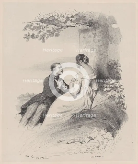 Man Proposing to a Woman whose Face is Hidden by Hair, ca. 1830-65. Creator: Célestin Nanteuil.