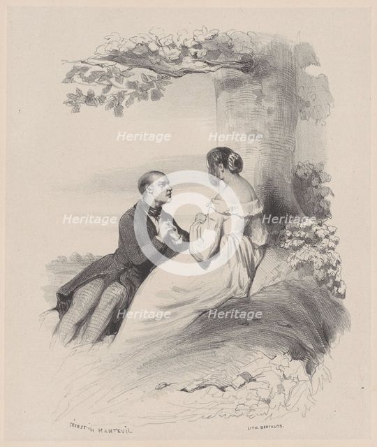 Man Proposing to a Woman whose Face is Hidden by Hair, ca. 1830-65. Creator: Célestin Nanteuil.