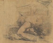 Man Reclining on the Ground and the Corner of a Bed [verso], 1758/1765. Creator: Jean-Baptiste Deshays