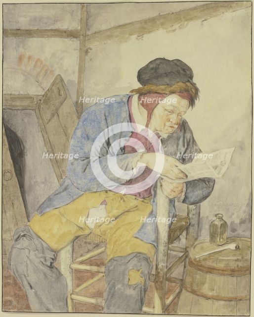 Man reading a newspaper, 1688.  Creator: Cornelis Dusart.