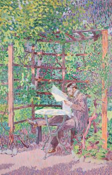Man reading in an arbor, 1905. Creator: Rudolf Junk