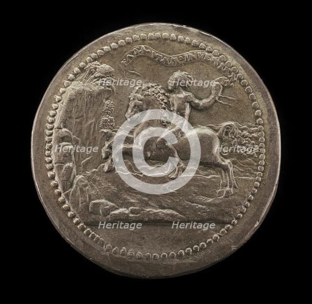 Man Riding Towards a Cliff Carrying A Scroll [reverse], 1531. Creator: Christoph Weiditz.