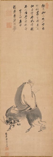 Man Riding Backwards on a Water Buffalo, 1687. Creator: Sekkei Yamaguchi (Japanese, 1644-1732); Obaku Nangen (Japanese)