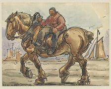 Man riding sidesaddle on a draft horse, 1939. Creator: Alfred Ost