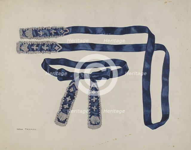 Man's Beaded Taffeta Necktie, 1935/1942. Creator: Verna Tallman.