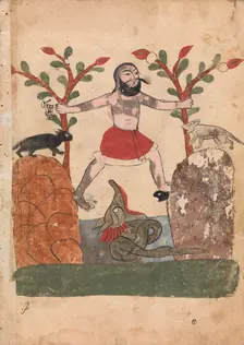 Man's Fate or the Man Taking Refuge in a Well Inhabited by a Dragon, Folio..., 18th century. Creator: Unknown