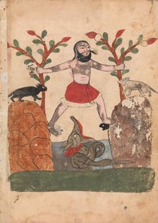 Man's Fate or the Man Taking Refuge in a Well Inhabited by a Dragon, Folio..., 18th century. Creator: Unknown