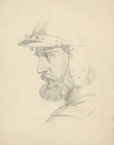 Man's head with a helmet, 1879. Creator: Vojtech Klimkovic