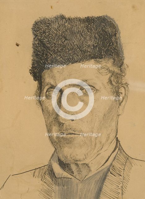 Man's head in a sheepskin coat, 1885-1890. Creator: Ladislav Mednyanszky.