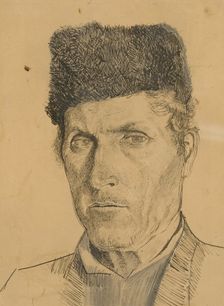 Man's head in a sheepskin coat, 1885-1890. Creator: Ladislav Mednyanszky