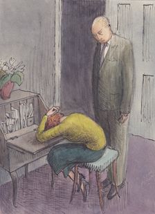 Man standing over cowering woman, 1952. Creator: Shirley Markham
