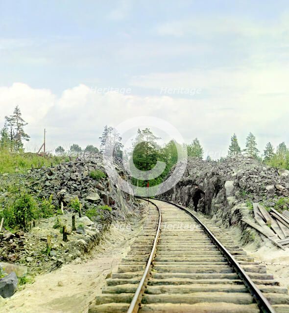 Man standing beside railroad tracks, between 1905 and 1915. Creator: Sergey Mikhaylovich Prokudin-Gorsky.