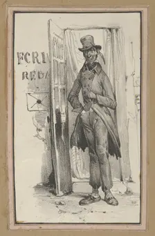Man standing in a doorway, mid-19th century. Creator: Victor Adam