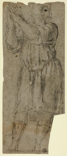Man Standing in Prayer (recto); Drapery Study (verso), 1550/70. Creator: Domenico Fiasella