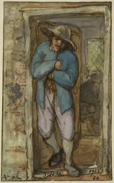 Man standing in the doorway of a house. Creator: Adriaen van Ostade