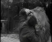 Man Sticking his Head in a Lion’s Mouth, 1930s. Creator: British Pathe Ltd