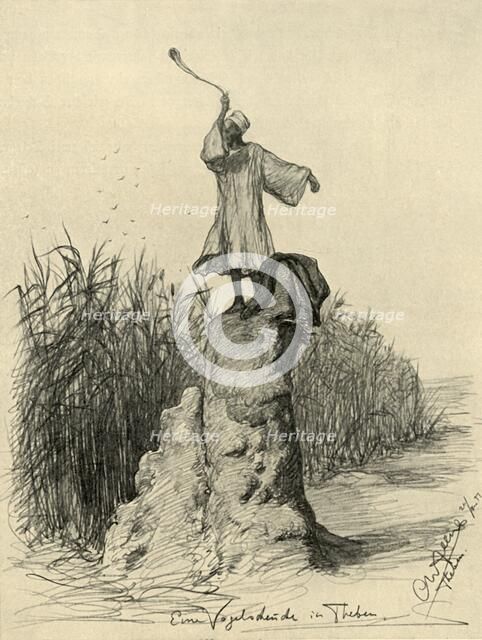 Man scaring birds, Thebes, Egypt, 1898. Creator: Christian Wilhelm Allers.