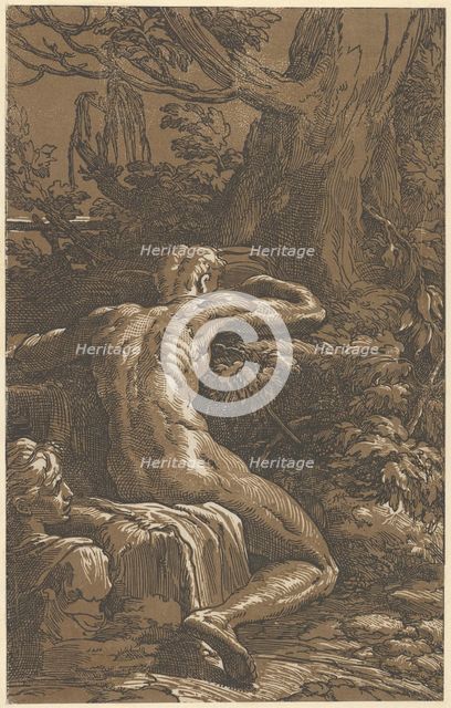 Man seated viewed from behind (Narcissus), ca. 1527-30. Creator: Antonio da Trento.