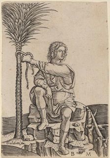 Man Seated by a Palm Tree, c. 1510/1515. Creator: Benedetto Montagna