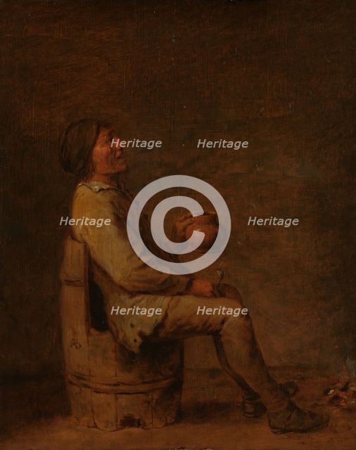 Man Seated Holding a Pipe and a Jug in an Interior, c.1635-c.1645. Creator: Unknown.