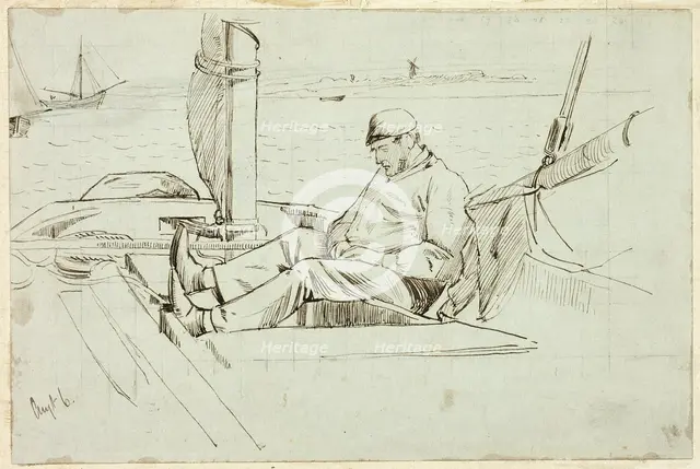 Man Seated in a Sailboat, n.d. Creator: Henry Stacy Marks.