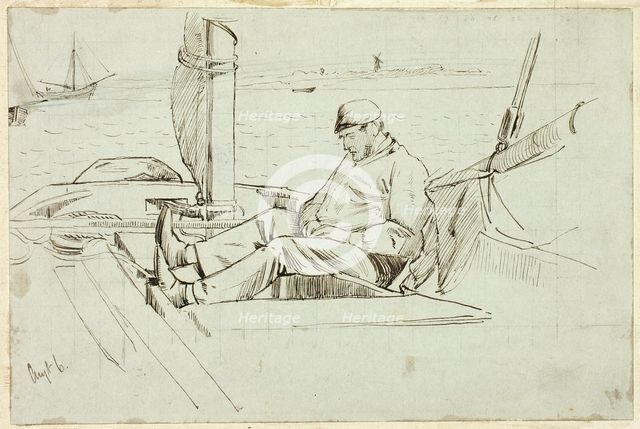 Man Seated in a Sailboat, n.d. Creator: Henry Stacy Marks.
