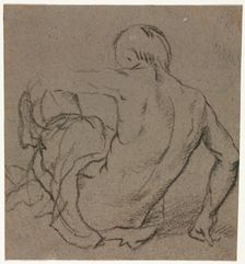 Man Seated on the Ground, Seen from Behind (recto), 1500s. Creator: Unknown