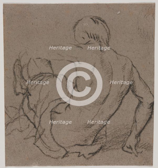 Man Seated on the Ground, Seen from Behind (recto); Sketch (verso), 1500s. Creator: Unknown.