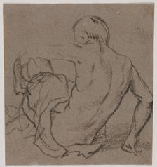 Man Seated on the Ground, Seen from Behind (recto); Sketch (verso), 1500s. Creator: Unknown