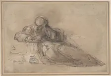 Man Seated on the Ground, Writing, 17th century. Creator: Anon
