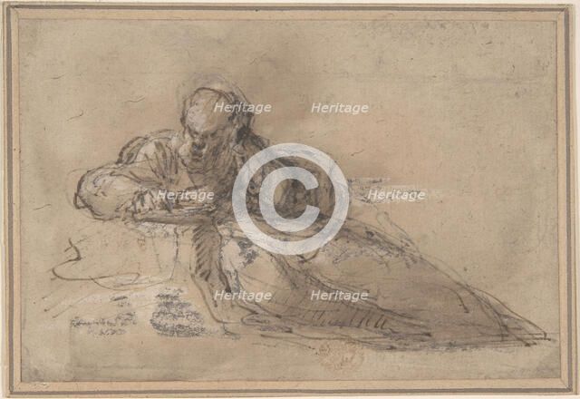 Man Seated on the Ground, Writing, 17th century. Creator: Anon.