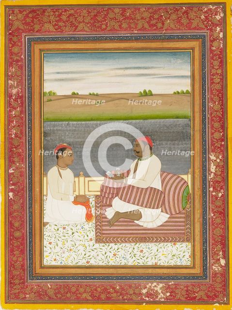 Man seated on a terrace with an attendant or pupil, 19th century. Artist: Unknown.