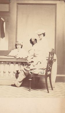 Man, Seen from the Back, Conversing with Two Woman, 1860s. Creator: Unknown