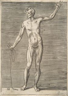 Man seen from the Front, holding a Rope in his right Hand, 16th century. Creator: Giulio Bonasone