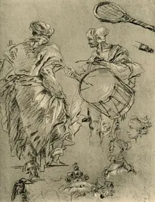 Man seen from behind; a drummer and small studies 1751-1752, (1928). Artist: Giovanni Battista Tiepolo