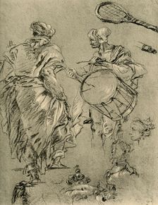 Man seen from behind; a drummer and small studies 1751-1752, (1928). Artist: Giovanni Battista Tiepolo