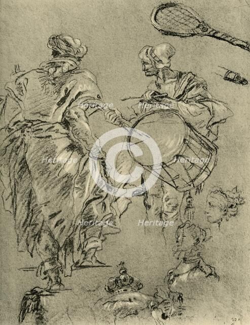 'Man seen from behind; a drummer and small studies', 1751-1752, (1928). Artist: Giovanni Battista Tiepolo.