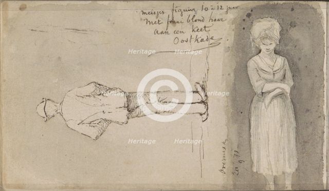 Man, seen from behind, and a girl, 1871. Creator: Johannes Tavenraat.