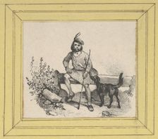 Man sitting with a dog, mid-19th century. Creator: Victor Adam