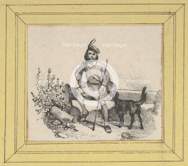 Man sitting with a dog, mid-19th century. Creator: Victor Adam.